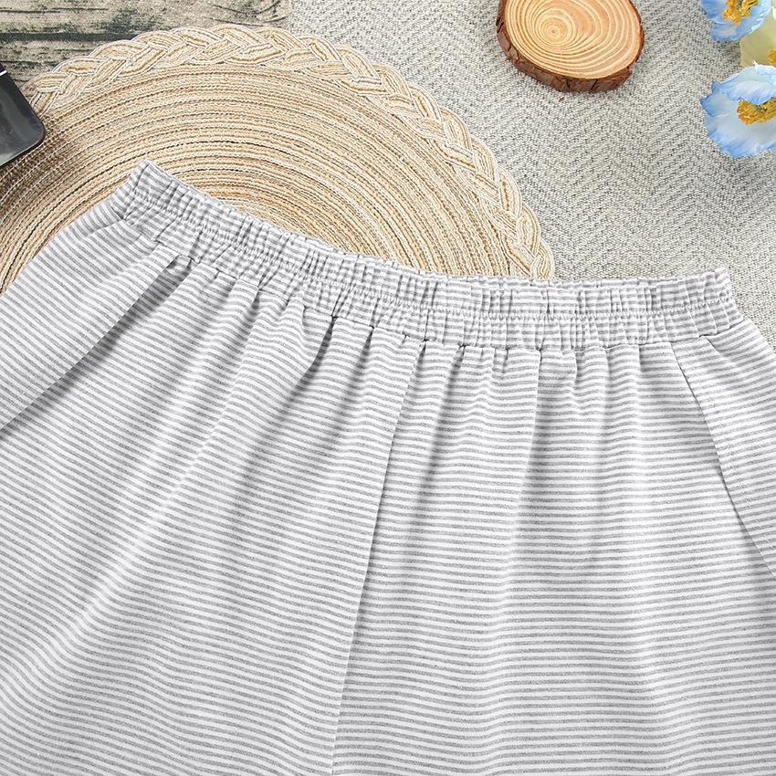 245g Weight Short Sleeve Sleeve Length Pajamas Lingerie Type Pullovers Placket Type Cotton, Polyester Fabric Type Short Top Length Shorts Sets Sets Type 2 Pieces Set Quantity Home Occasion Collarless Neckline Breathable Function Loose Fit Type Stripe Pattern Summer, Spring Season Women's Gender Casual Style Home Women's Casual Stripe Cotton Polyester Shorts Sets Pajama Sets 12