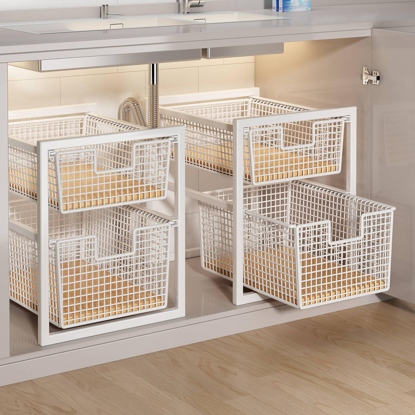 Under Sink Storage Rack Pull-Out Kitchen Bathroom Sink Storage Rack Deep Pull Basket Layered Rack