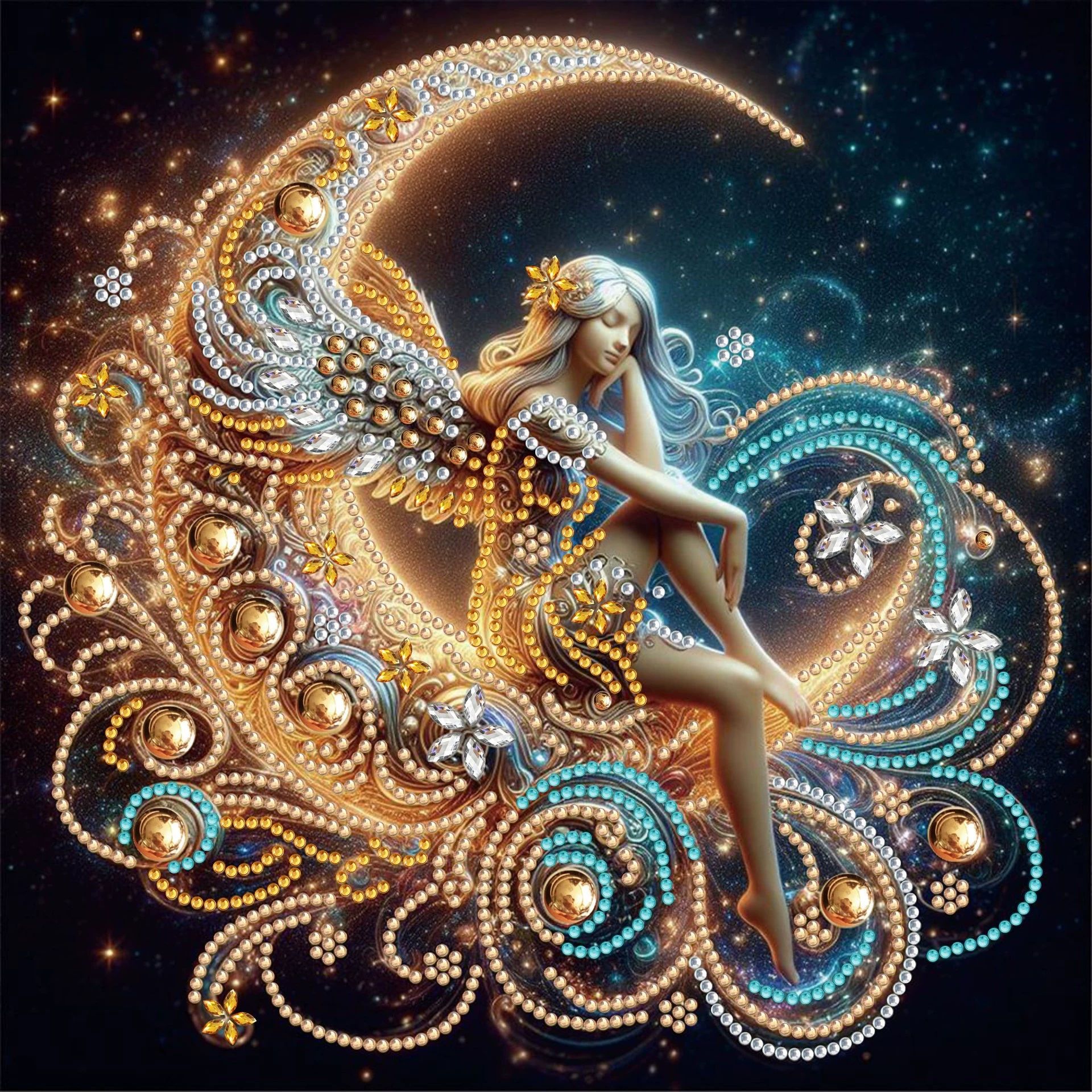 Pintura de Diamantes 5D con Forma Irregular de Princesa de Fantasía, Pintura de Diamantes DIY, Pintura de Diamantes con Puntos de Cristal, 30×30