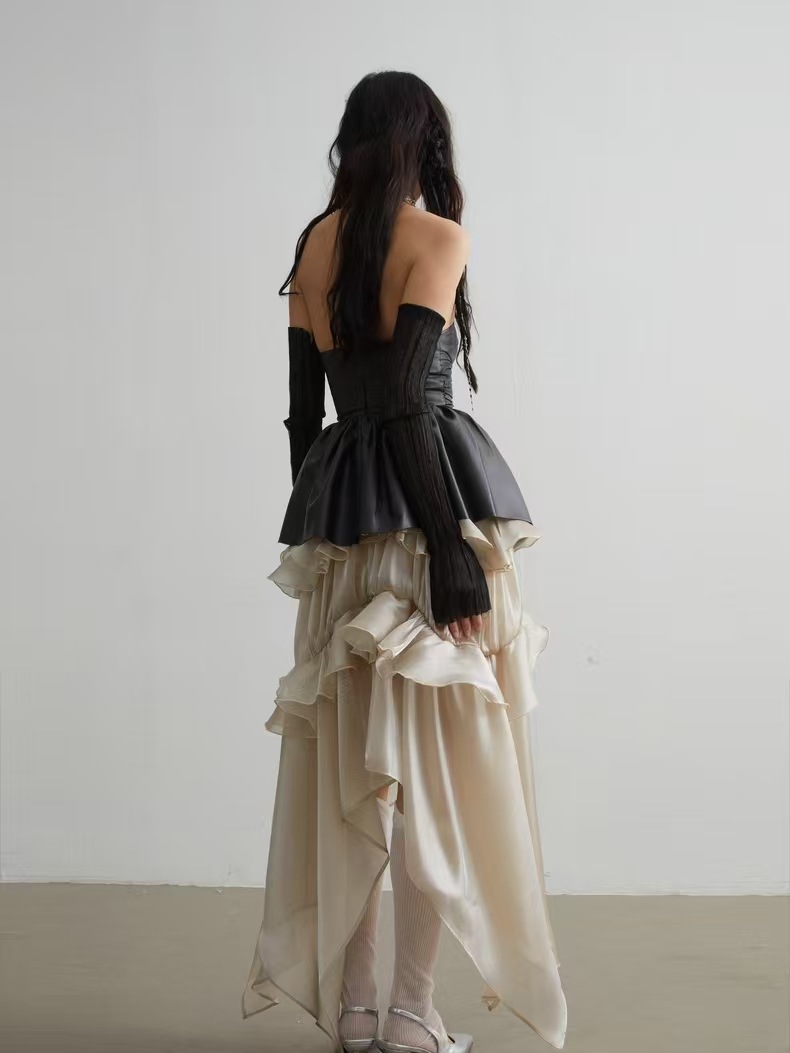 Jupe K à taille élastique et volantée, personnalisée pour femme_voghion.com