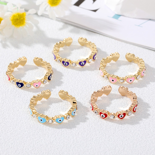 European and American cross-border new love devil's eye ring fashionable diamond adjustable eye ring retro hand jewelry