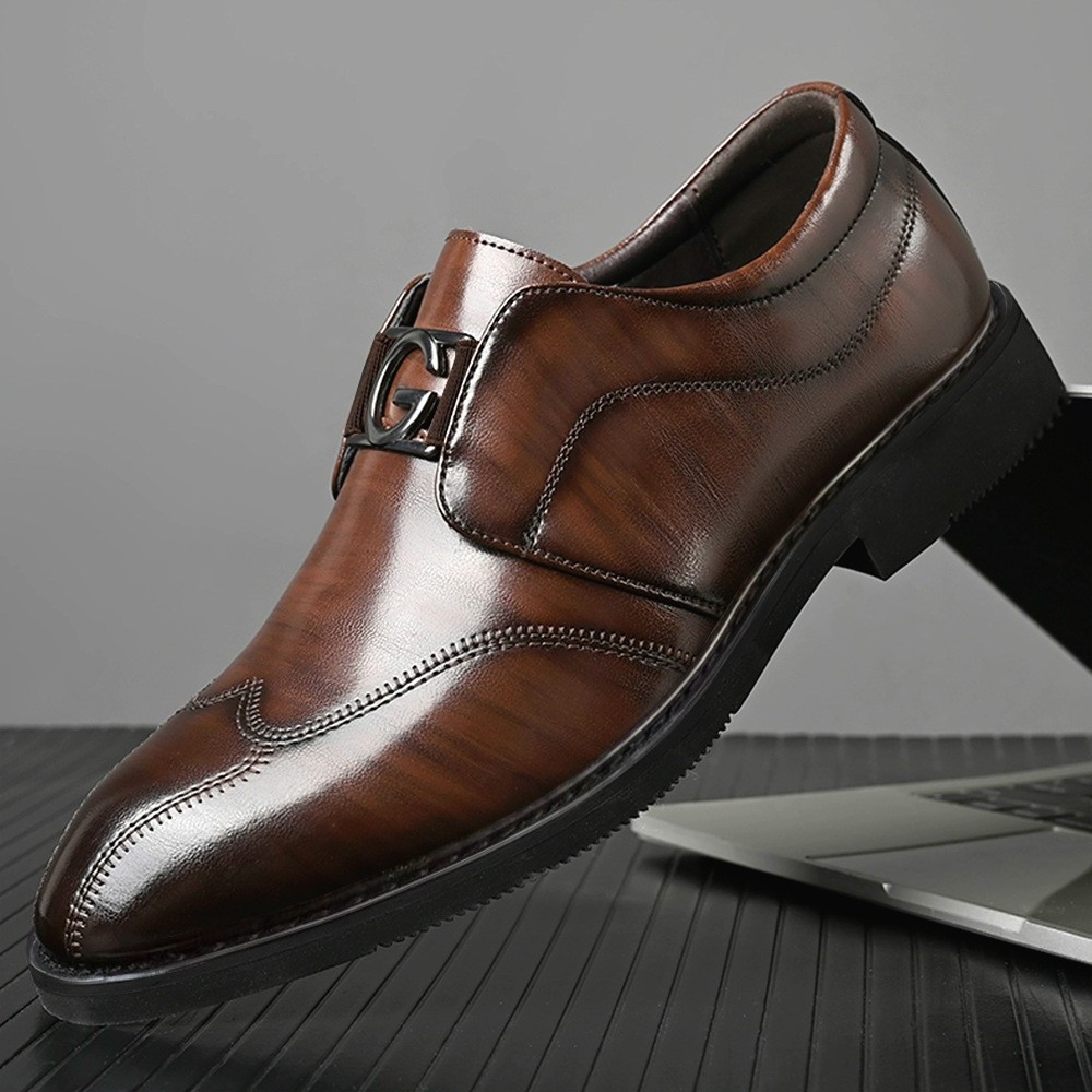 Nansheng Shoes 3202 Men's Casual Business Slip-On Embroidered Pointed Toe Leather Shoes Opp Zipper Bag Without Shoe Box