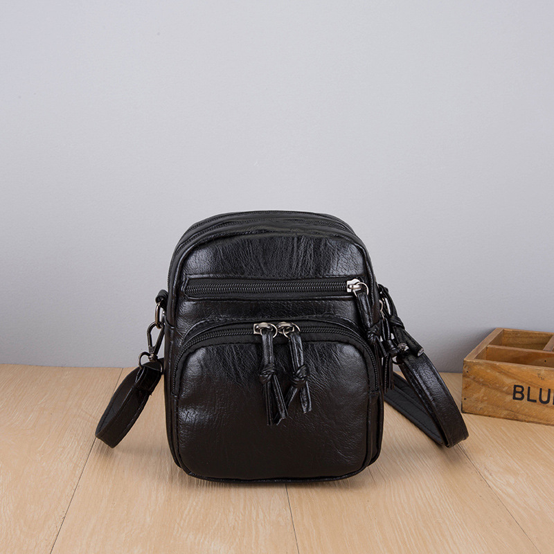Retro Washed Leather Women's Bag, Mini Soft Leather Mobile Phone Bag, Korean Style Crossbody Bag, Casual Multi-Layer Shoulder Bag Wholesale