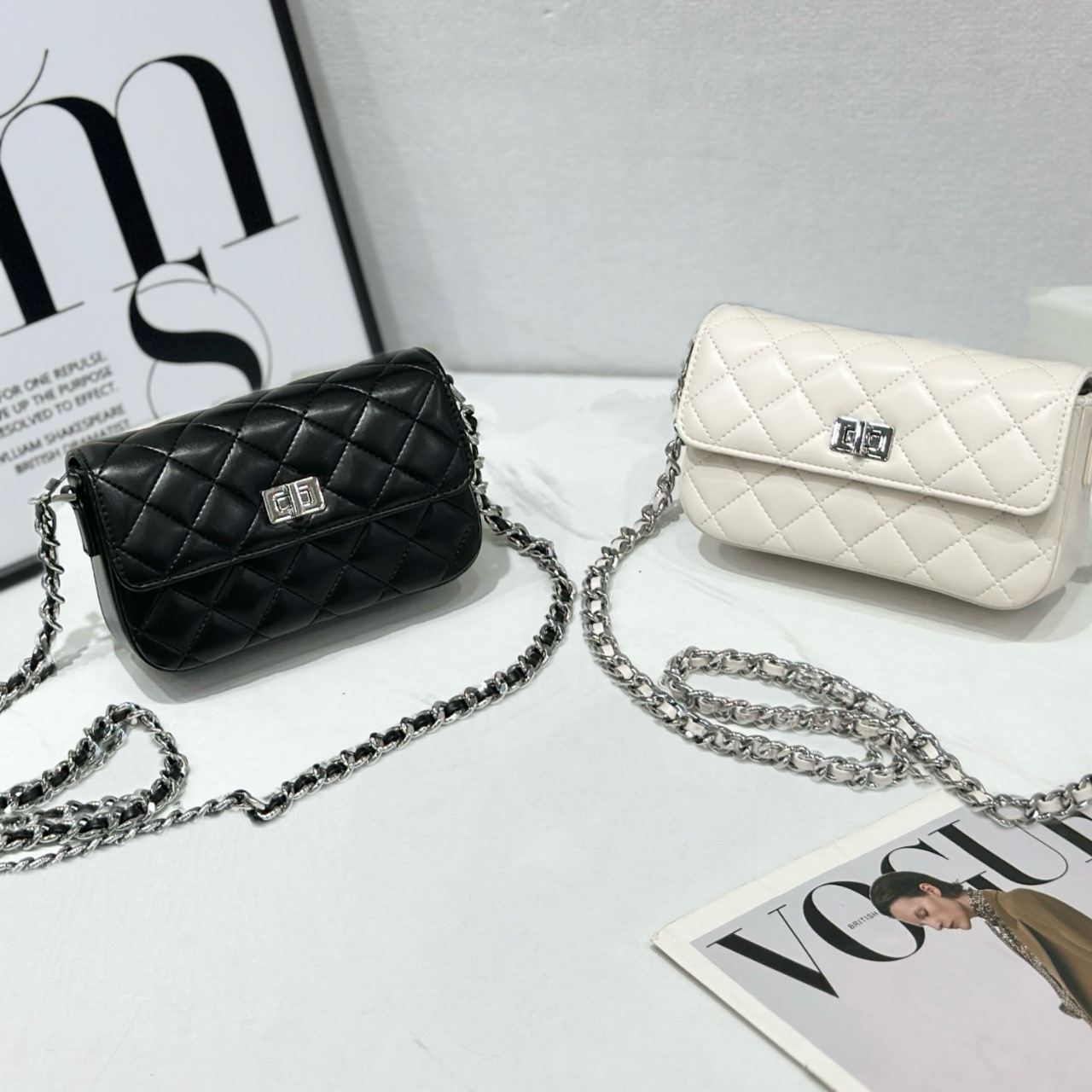 一件代发小众包包女2025新款小香风菱格链条小方包单肩百搭斜挎包