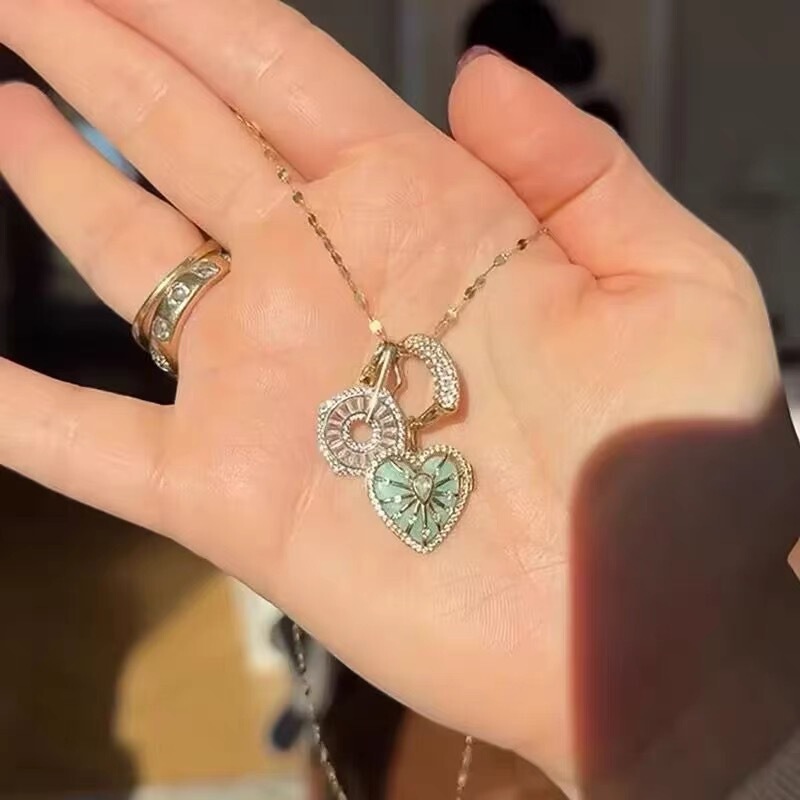 vintager中古叠戴蓝色太阳花爱心项链女款轻奢高级感锁骨颈链吊坠|undefined