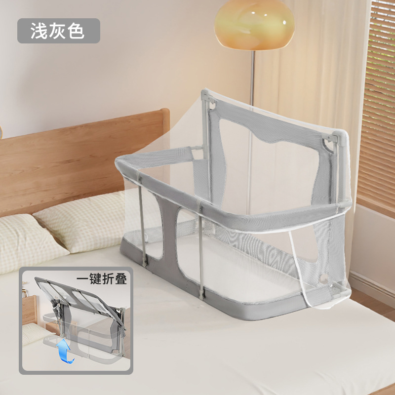 Cama de bebé a prueba de compresión tipo casa pequeña cerca de protección de cama media cerca de protección de bebé recién nacido plegable con un botón móvil