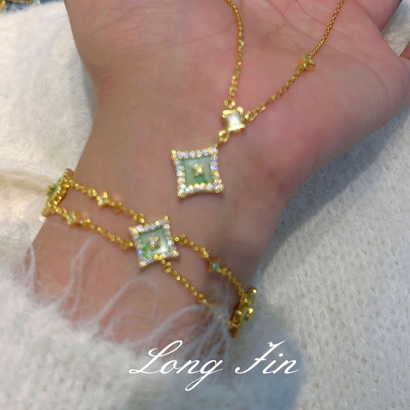 New Flash Star Series Set Necklace Bracelet Earrings Mother-Of-Pearl Four-Pointed Star Diamond High-End Jewelry Live Broadcast Exclusive