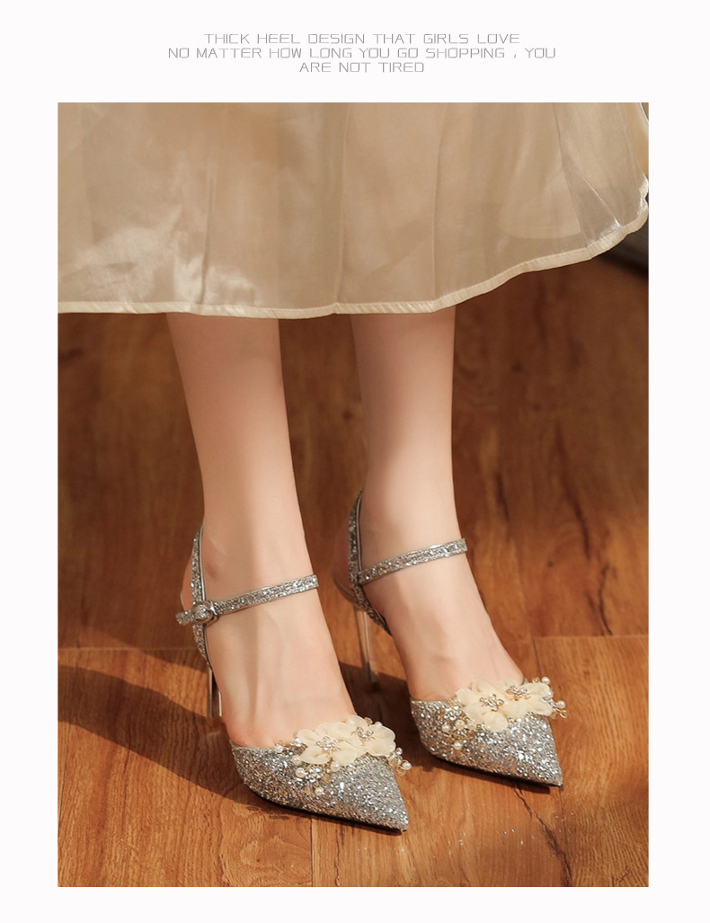 8188-1-003 Sequin High Heels Sandals Two-Way Wear High-End Feel Party Wedding Shoes Commuting Versatile_voghion.com