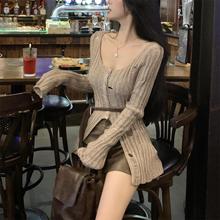 2024秋季新款大朗针织衫镂空U领长袖针织开衫辣妹纯欲风女装上衣