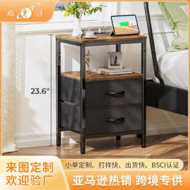 铁木结合置物架双层大容量无纺布抽屉多功能插排多功能储物架
