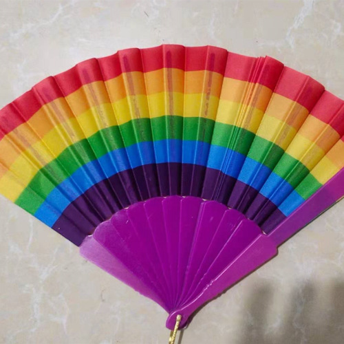 7 square dance fan girl Japanese and Korean ins girl rainbow summer folding fan contrasting color bouncy disco cool fan student