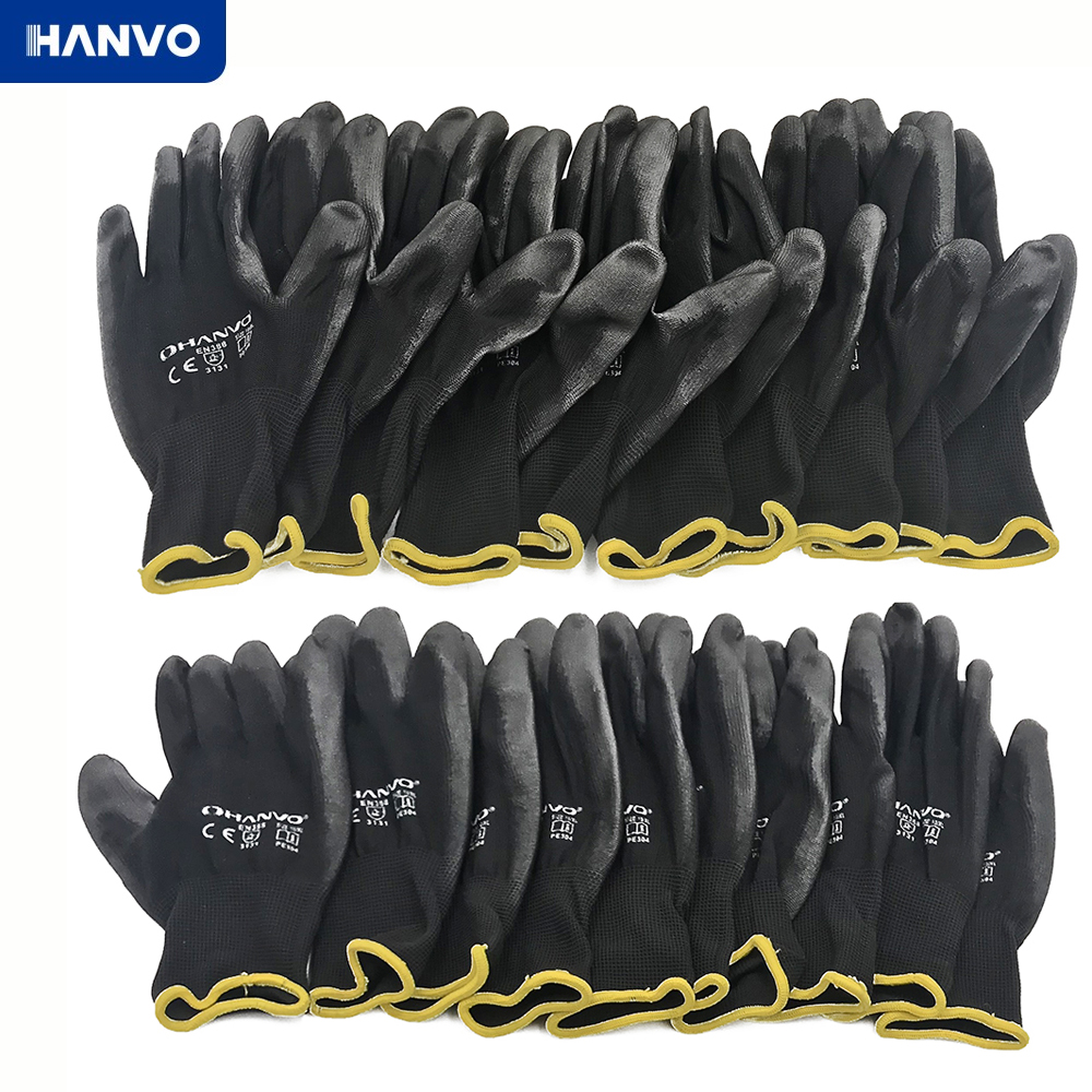10 PAIRS PU NITRILILILILITITY Coating Nylon Cotton Work Gloves