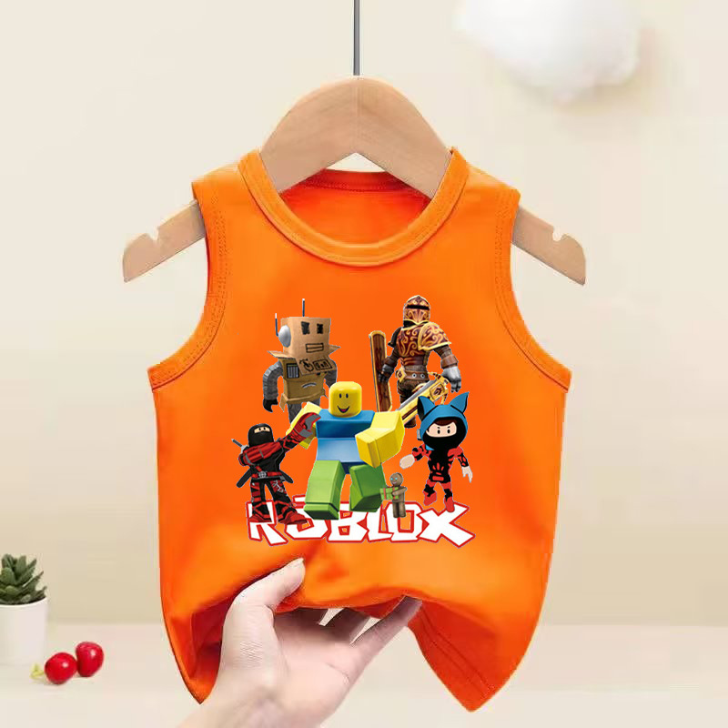熱銷款遊戲ROBLOX圖案新品童裝中大童無袖背心卡通印花2024年夏季