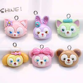 树脂亮面卡通形象动物小狗小熊兔子大头挂件 DIY饰品配件手工材料
