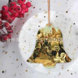 跨境新品圣诞节公鸡印花铃铛造型挂件农舍派对圣诞树装饰工艺品