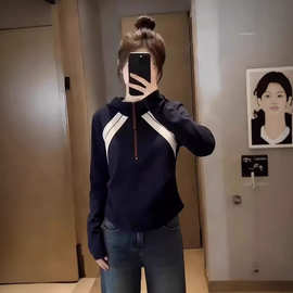 韩版气质撞色显瘦连帽卫衣女装2026春季大码胖MM休闲百搭长袖上衣
