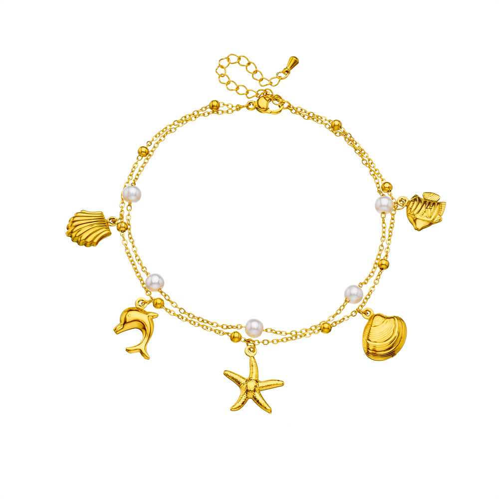 Women's Gender Wholesale Jewelry Marine Style Beach Starfish Dolphin Shell 304 Stainless Steel Anklet