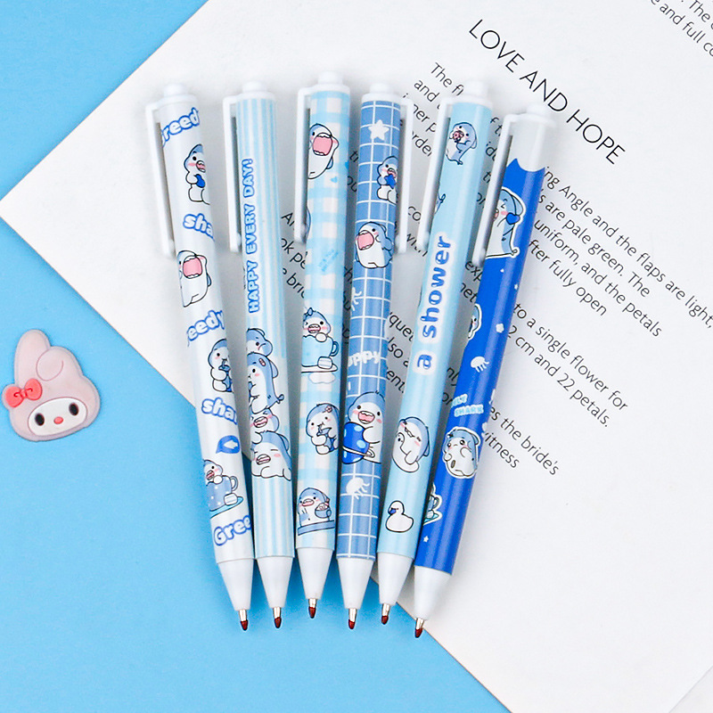 Dibujos animados lindo tiburón serie impresión varilla prensa gel pluma negro 0,5mm estudiante examen prensa firma pluma