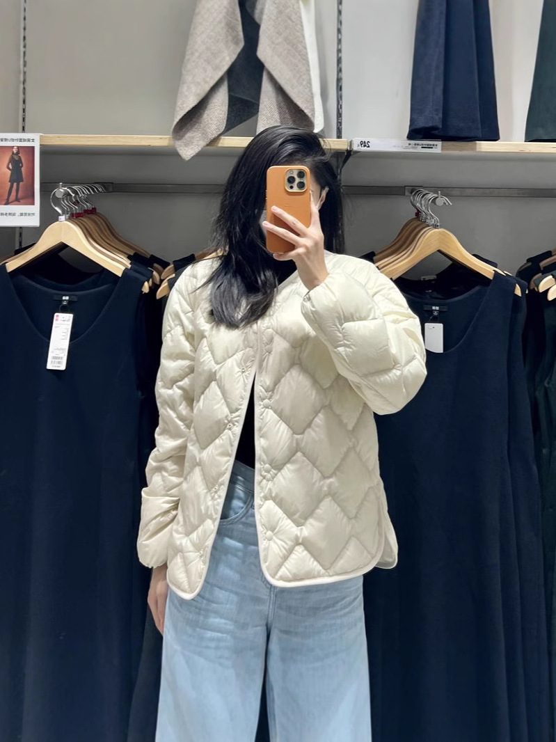 Transfronterizo Tik Tok nuevo chaqueta de plumón de alta calidad mujer corta ligera delgada plumón revestimiento de cuello redondo chaqueta casual