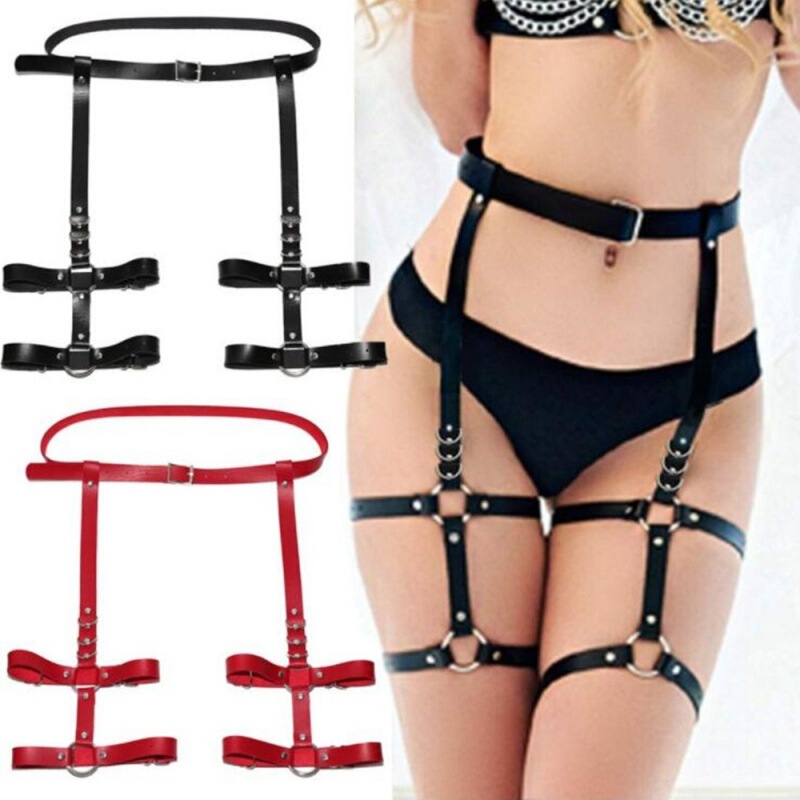 Foreign trade hot leather garter strap abdominal belt integrated leg loop belt adjustable women's leather leg socks restraint