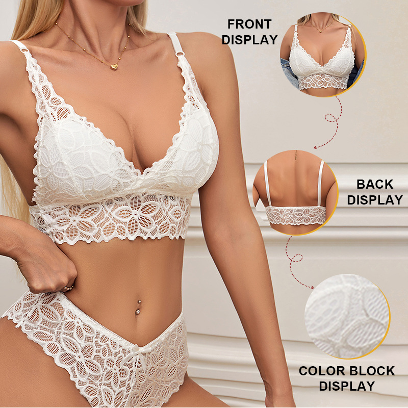 Cross-border Sexy Lace No-rimmed Bra suit Gather No-mark Triangle Cup Bra Underwear Women's Small Chest
