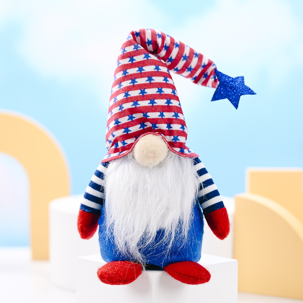 Día DE LA Independencia Americana de cinco puntas estrella sentada posición enana muñeca de peluche decoración regalo para niños Rudolf