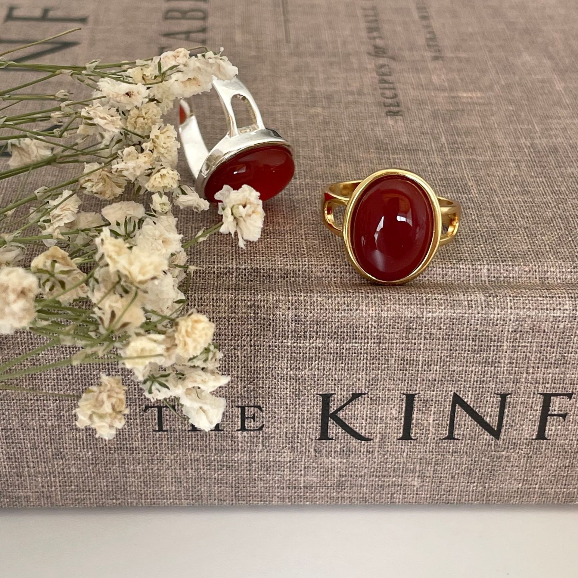 Agate Inlay Material Open Ring Classification 925 Sterling Silver Agate Oval Open Ring
