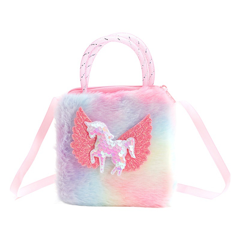 Cross-Border Spot Cute Colorful Plush Unicorn Small Shoulder Bag Creative New Cartoon Shoulder Bag Kidsren's Treasure Shoulder Bag