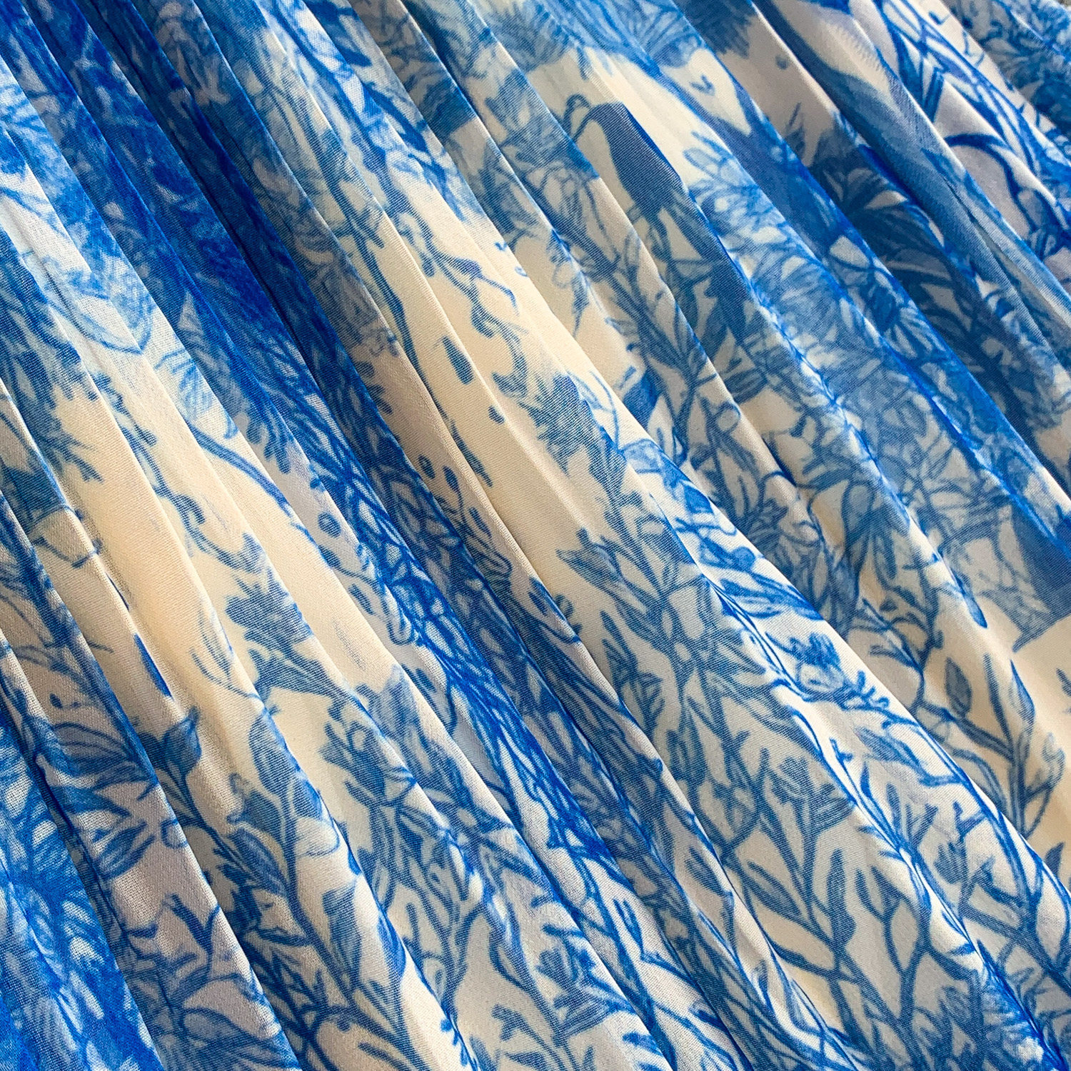 Women's Light French Romantic Style Tie Dye Floral Print Round Neck Dress Three Dimensional Flower Summer Slimming Pleated Long Skirt_ecoleips.com
