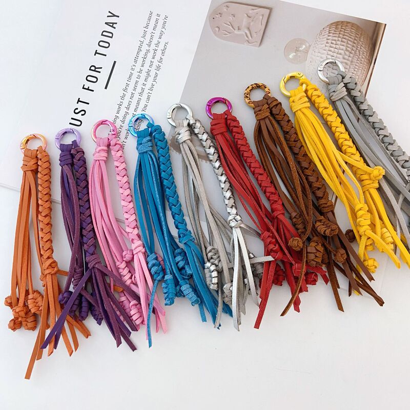 Hand-Woven Tassel Leather Pendant Miu Bag Hanging Personalized Versatile High-End Woven Decorative Pendant Hand-Woven Tassel Leather Pendant Miu Bag Hanging Personalized Versatile High-End Woven Decorative Pendant