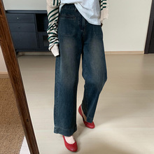 休闲早夏法式水泥灰牛仔裤2024新款薄款韩版女装高腰显瘦直筒长裤