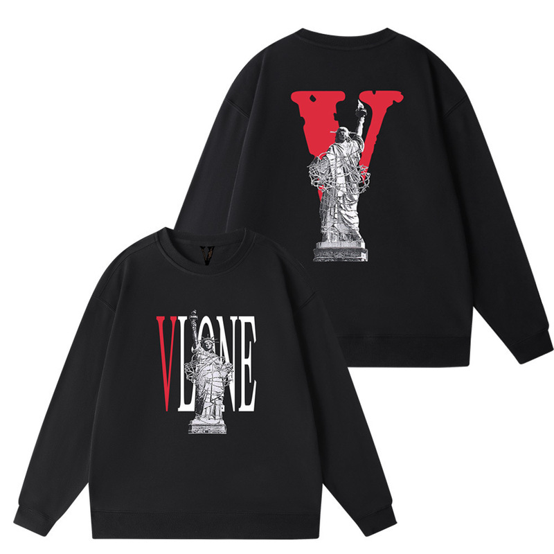 In-Stock Trendy Brand Vl Long-Sleeve Pullover Sweatshirt, Large V Statue of Liberty Crewneck Sweatshirt, Unisex Loose Hip-Hop Style, Dropshipping Available