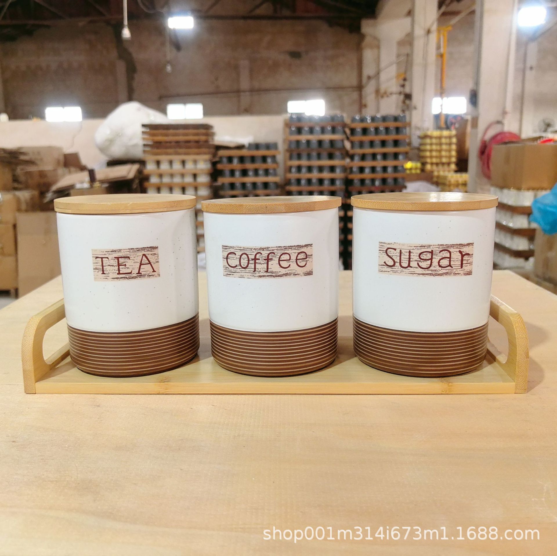 Cocina de alta gama, hogar, hogar, tanque de almacenamiento de cerámica, reno, tanque sellado de gran capacidad, tanque de azúcar de té de granos de café, juego de tres piezas