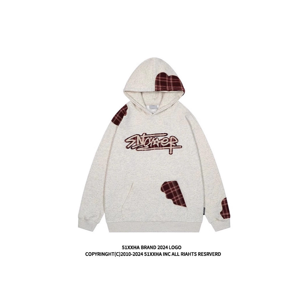 High Street Splicing Grid Design Sense Hooded Sweatshirt Men's Trendy Brand Couple Jacket_voghion.com