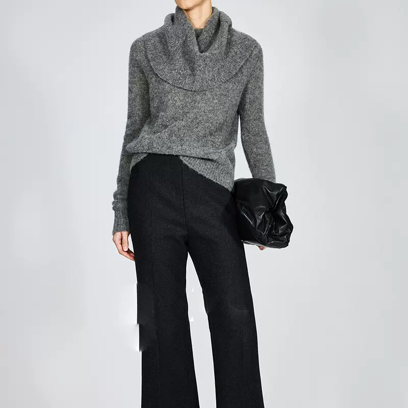 开黑标/限量意大利进口幼羊驼 蓬松轻暖堆堆蜗牛大荡领针织套衫