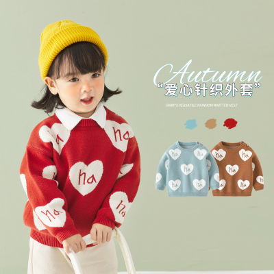 Autumn and winter children knitting Socket jacket baby T-shirts thickening love sweater Factory wholesale