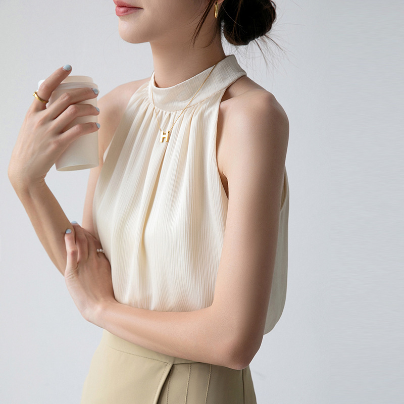 2026 Halter Neck Sleeveless Vest for Women, Summer French Style, Elegant, Slim Fit, Sexy, Unique, Apricot Color, Backless Camisole Top 2026 Halter Neck Sleeveless Vest for Women, Summer French Style, Elegant, Slim Fit, Sexy, Unique, Apricot Color, Backless Camisole Top
