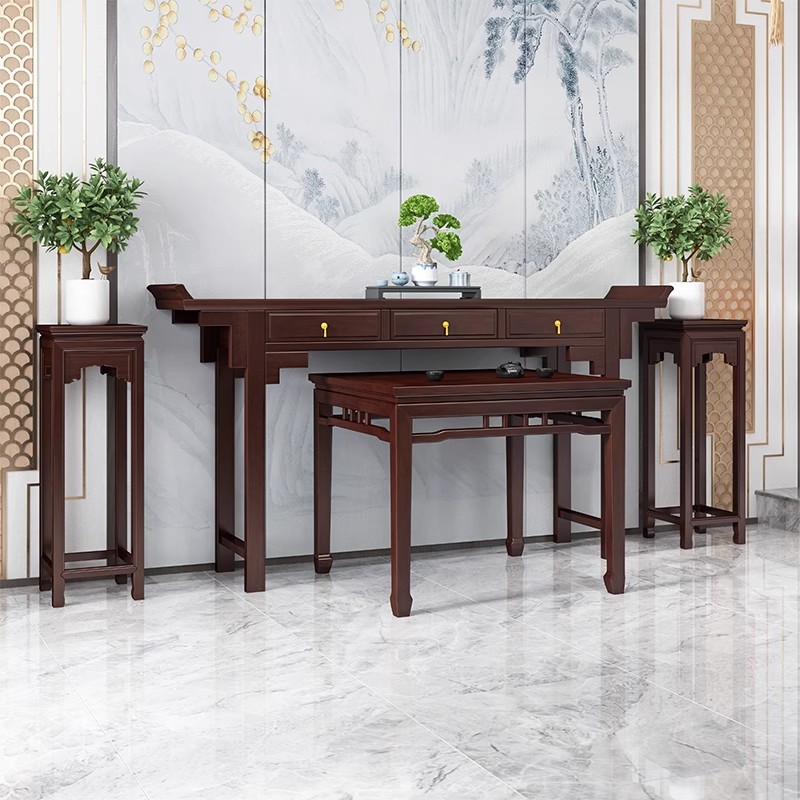Solid Wood Rural Chinese Hall Six-piece Set Elm Table Buddha Table Chinese Taishi Chair Four-piece Set Eight Immortals Table God Table Strip Case