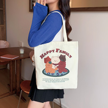 厂家批发新款大容量休闲百搭单肩包女生帆布包卡通可爱狗狗托特包