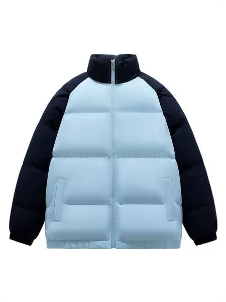 New winter color-blocked stand-collar cotton jacket for men, thickened and warm, couple's casual coat, sports cotton jacket
