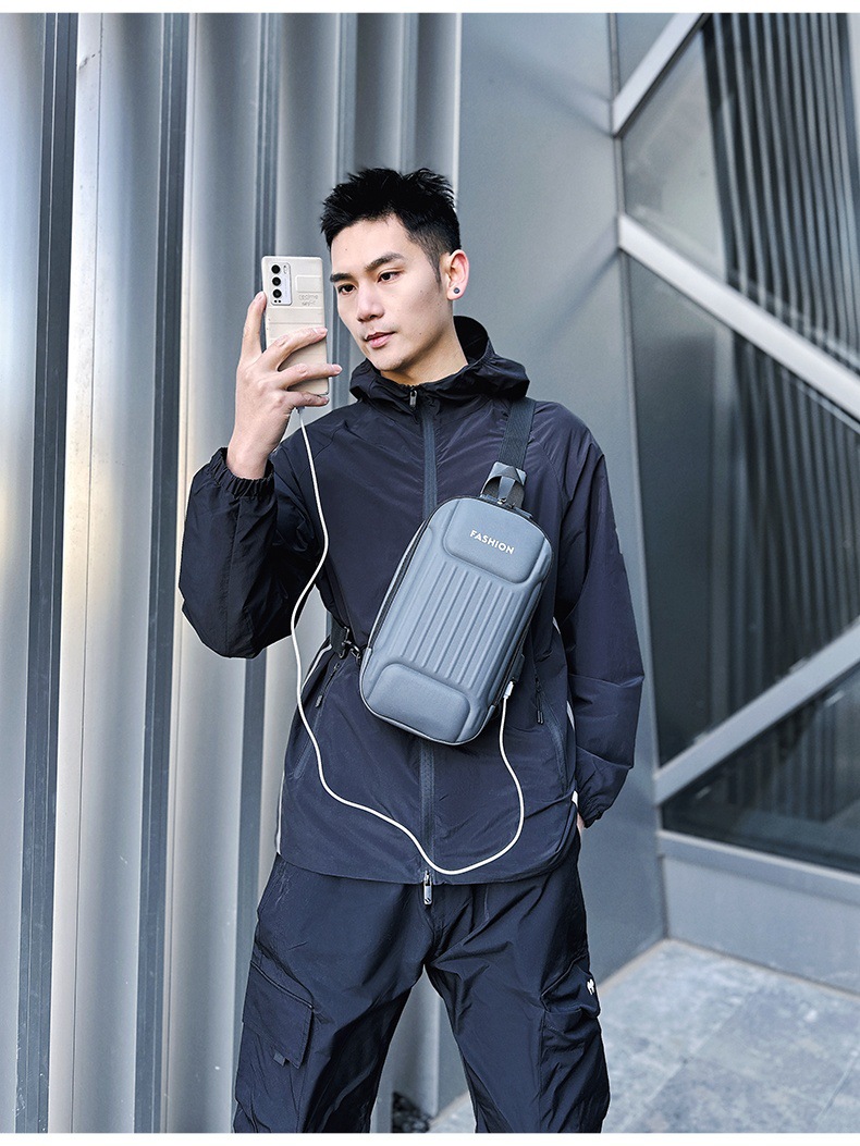 Men's crossbody bag with password lock, black large-capacity sports motorcycle bag, single-shoulder crossbody men's chest bag undefined