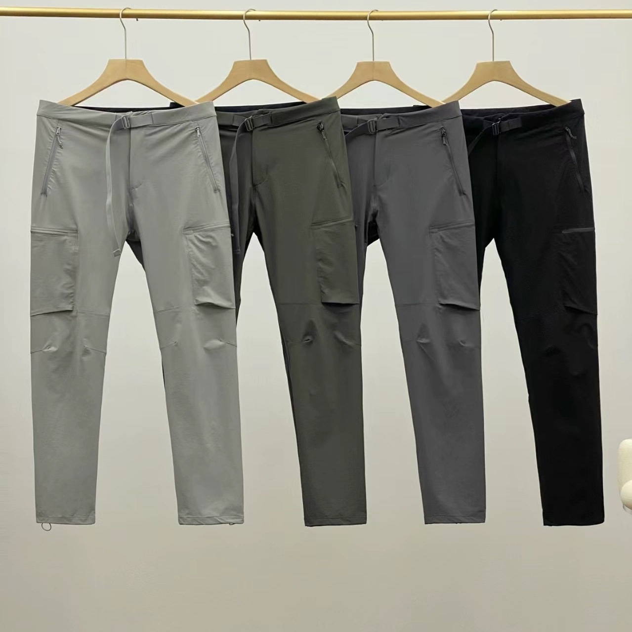 Men's Outdoor Water-Repellent Hiking Sports Straight Cargo Softshell Casual Pants for Spring and Summer