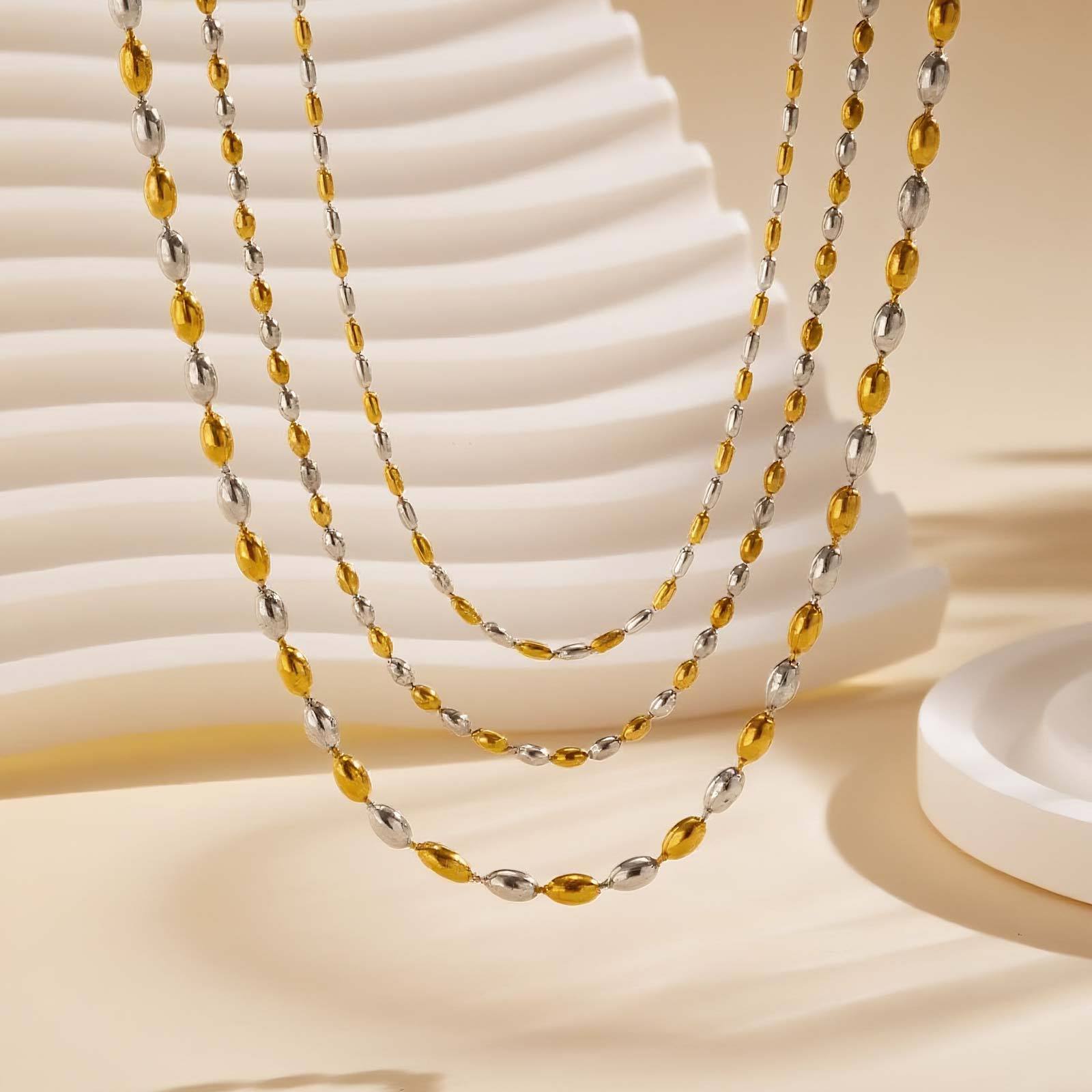 Collar minimalista de acero inoxidable con cuentas para mujer_voghion.com