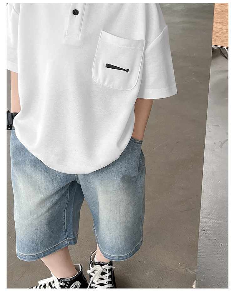 New 2024 Summer boys' polo shirt embroidered fish waistcoat short sleeve casual style summer refreshing handsome top