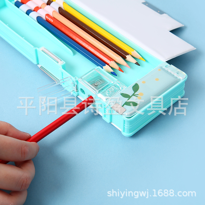 Niña Linda caja de papelería creativa estudiante de escuela primaria puerta doble multifuncional caja de lápiz de gran capacidad caja de lápiz niño regalo