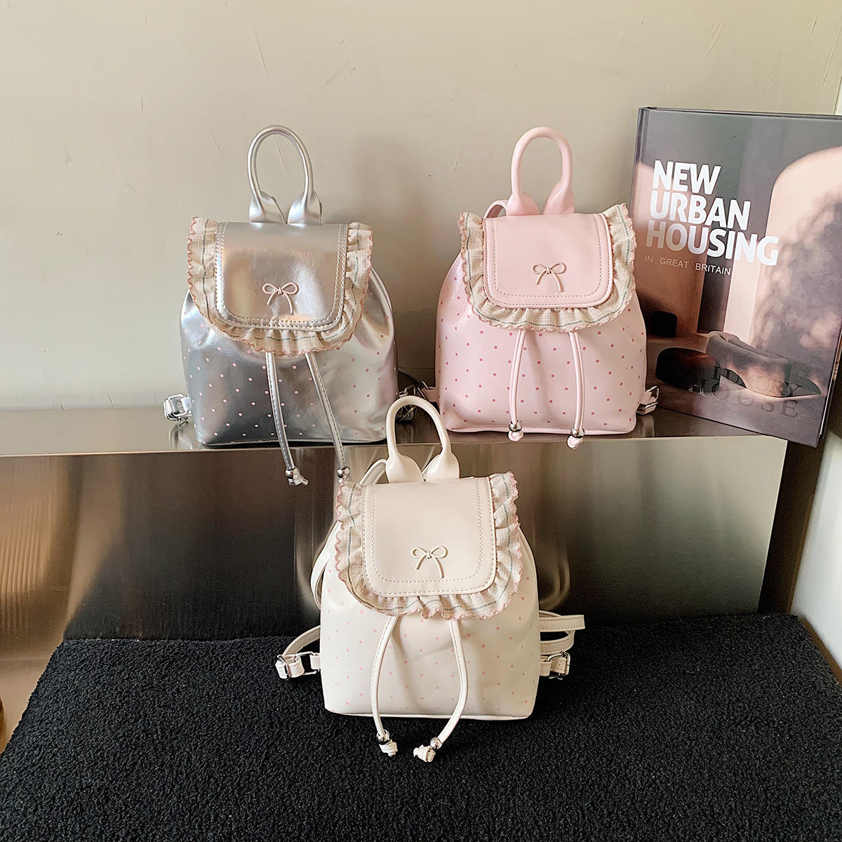 Mochila de encaje extranjero para hombres y mujeres, lindas mochilas de arco ondulado coreana, nuevas mochilas para niños