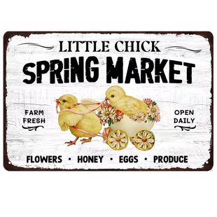 "Little Chick" Spring Market Farm Fresh Tin Painting - Country Style Decoration