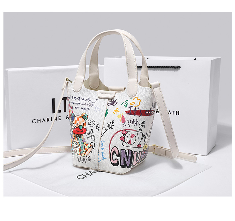 Little Bear Graffiti Basket Bucket for Women 2024 New High end Fashion Versatile Handheld Crossbody Bag_voghion.com