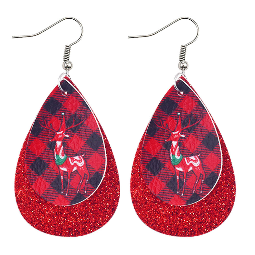 Moda Árbol De Navidad Gotitas De Agua Monigote De Nieve Cuero Sintético Mujeres Aretes 1 Par display picture 4