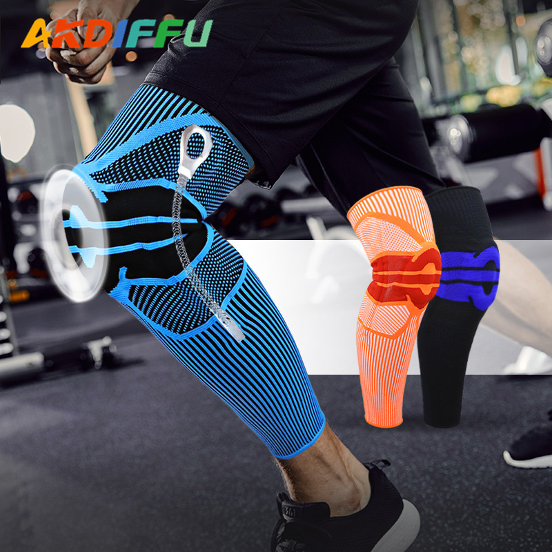 Aikedifei 2098 # rodilleras alargadas almohadillas de pierna Deportes hombres y mujeres rodilla manga larga baloncesto correr caliente profesional image 2